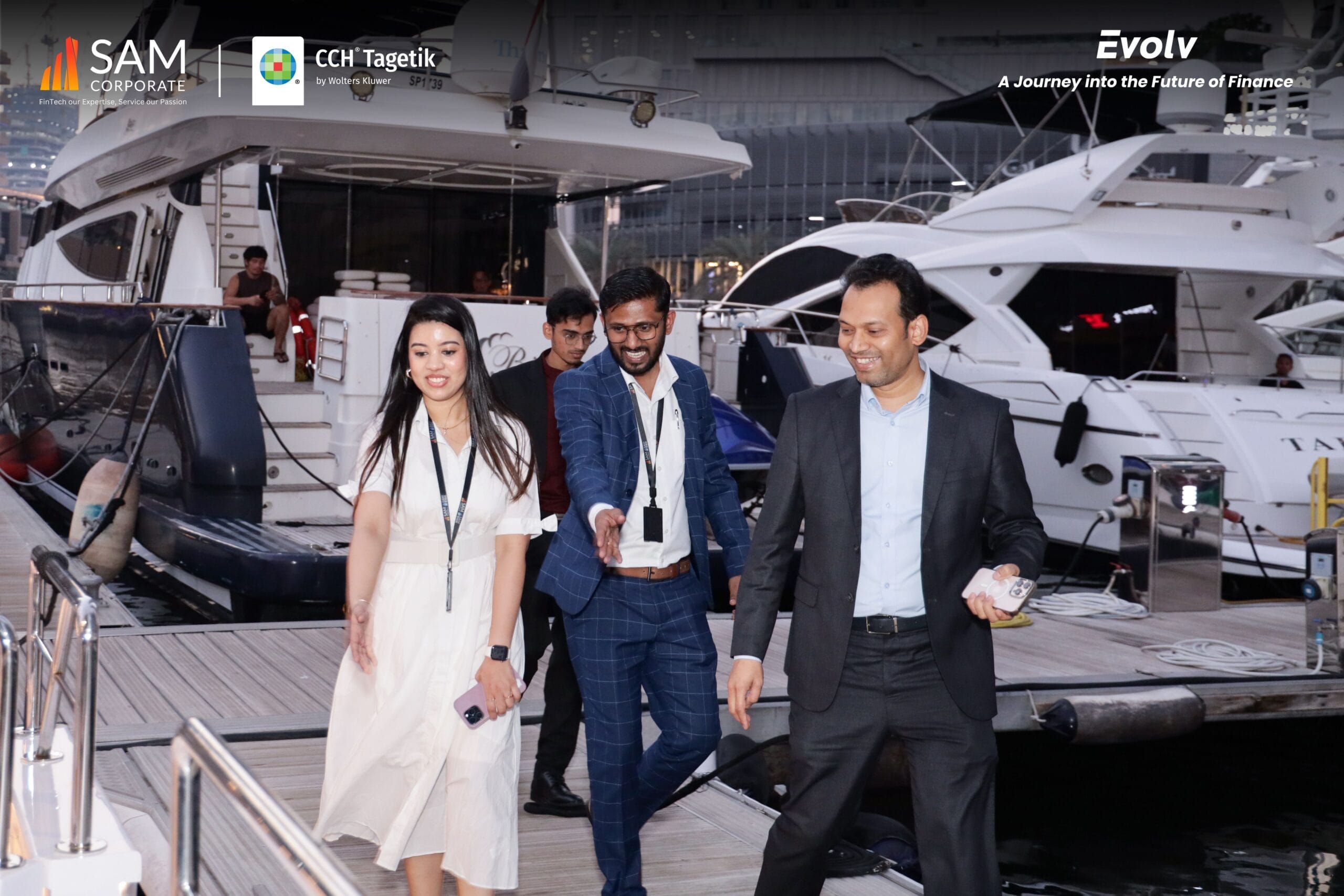 Guests arriving on the dock for the exclusive Evolv event, hosted by SAM Corporate and co-sponsored by CCH Tagetik.