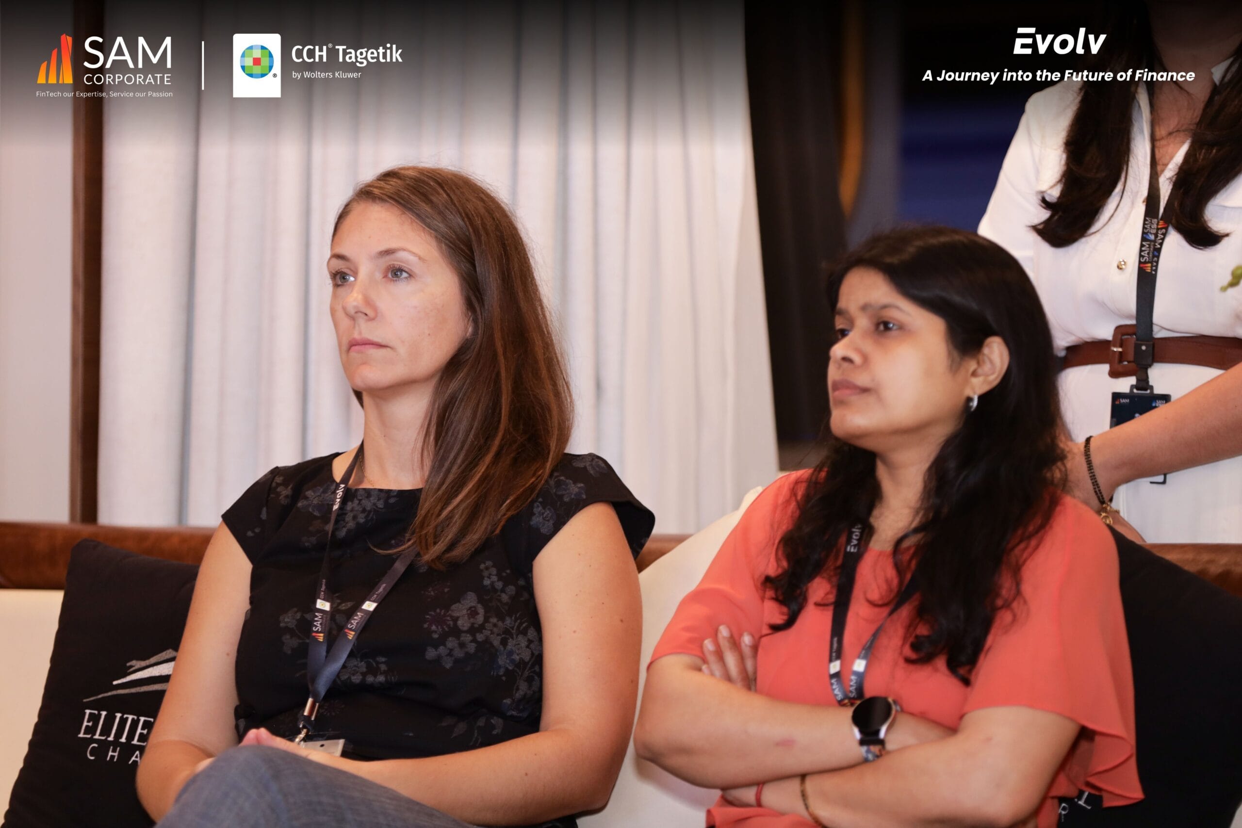 Focused attendees listening to a key presentation at the Evolv finance gathering by SAM Corporate and CCH Tagetik.