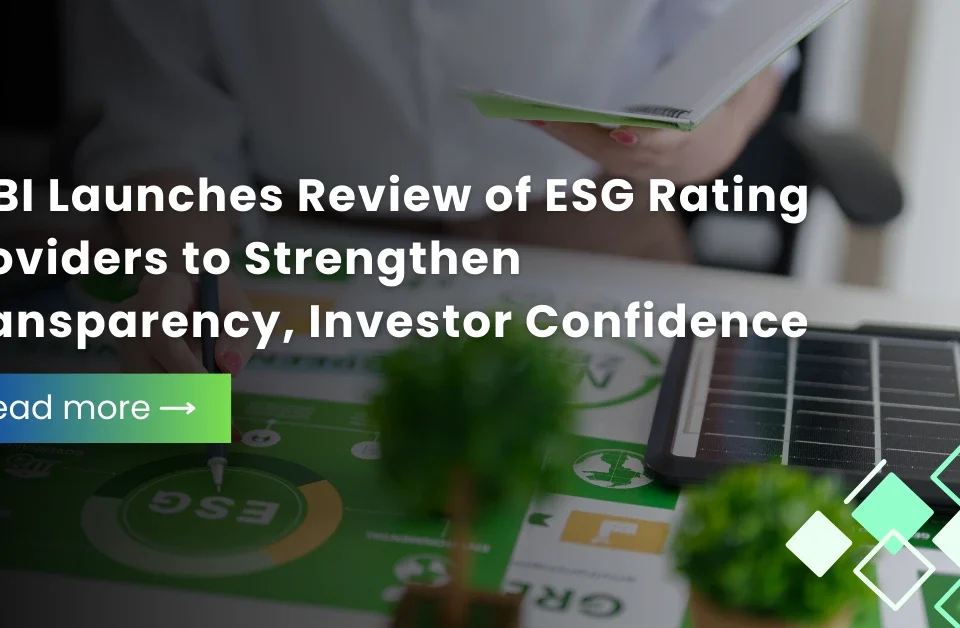 A professional interacting with a digital display of ESG icons including solar panels, recycling, and carbon reduction.