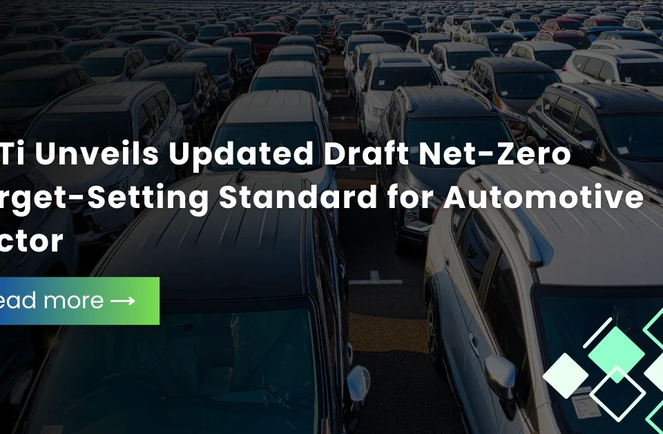 A top-down view of a forest with a clear car-shaped cutout in the trees, illustrating the SBTi's updated net-zero target-setting standard for the automotive sector.