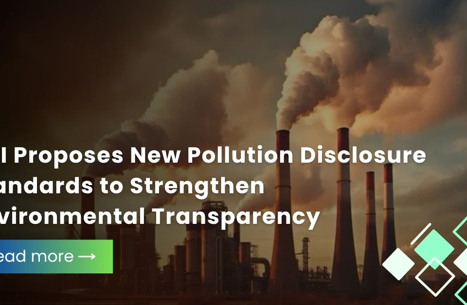 Industrial chimneys emitting smoke into a dark sky illustrating GRI proposed pollution disclosure standards.
