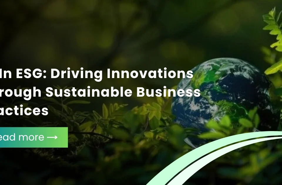 Blog featured image with text: AI in ESG: Driving Innovations Through Sustainable Business Practices, over a lush forest.