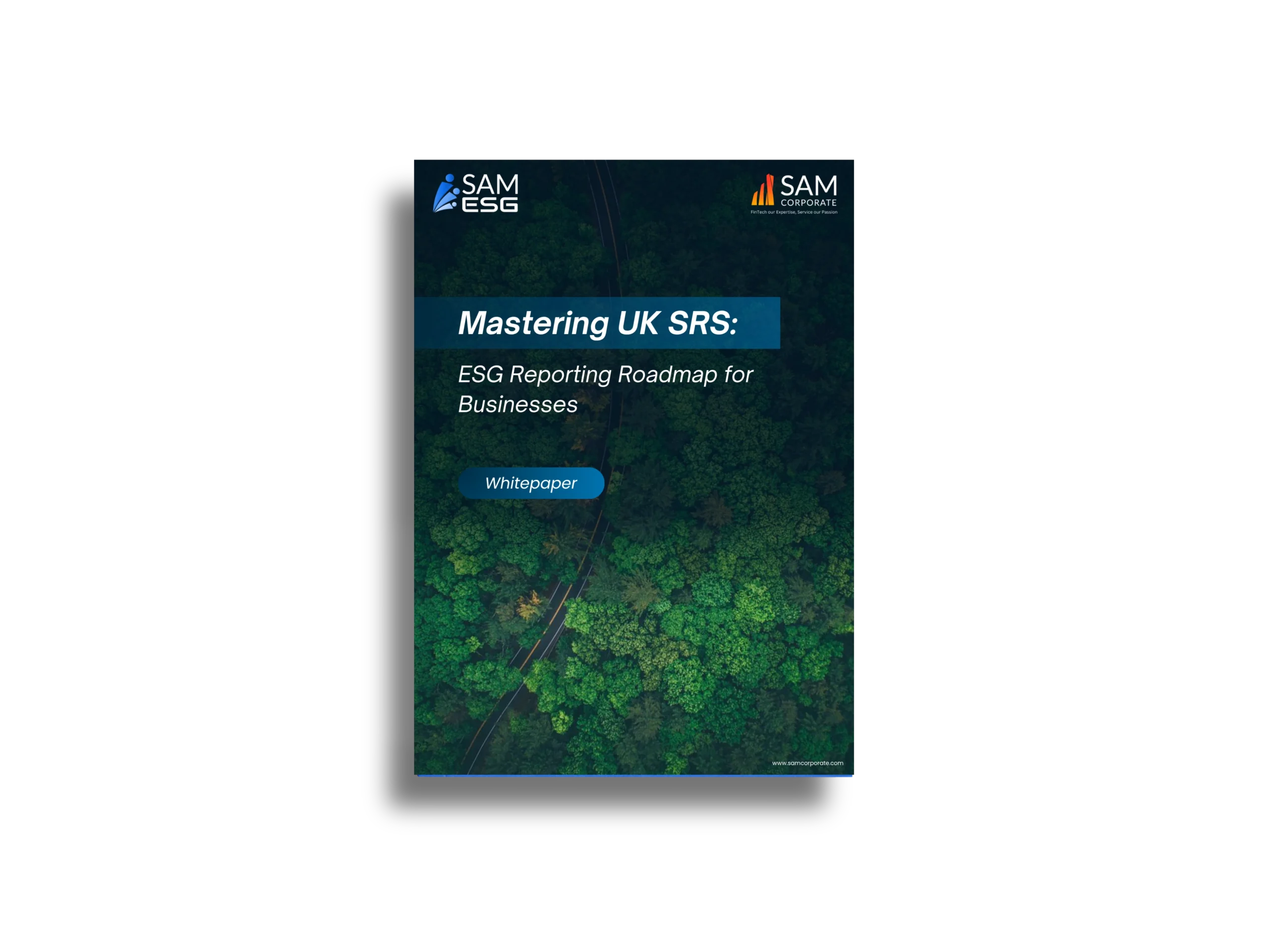 Whitepaper cover for Mastering UK SRS: ESG Reporting Roadmap for Businesses by SAM ESG and SAM Corporate.