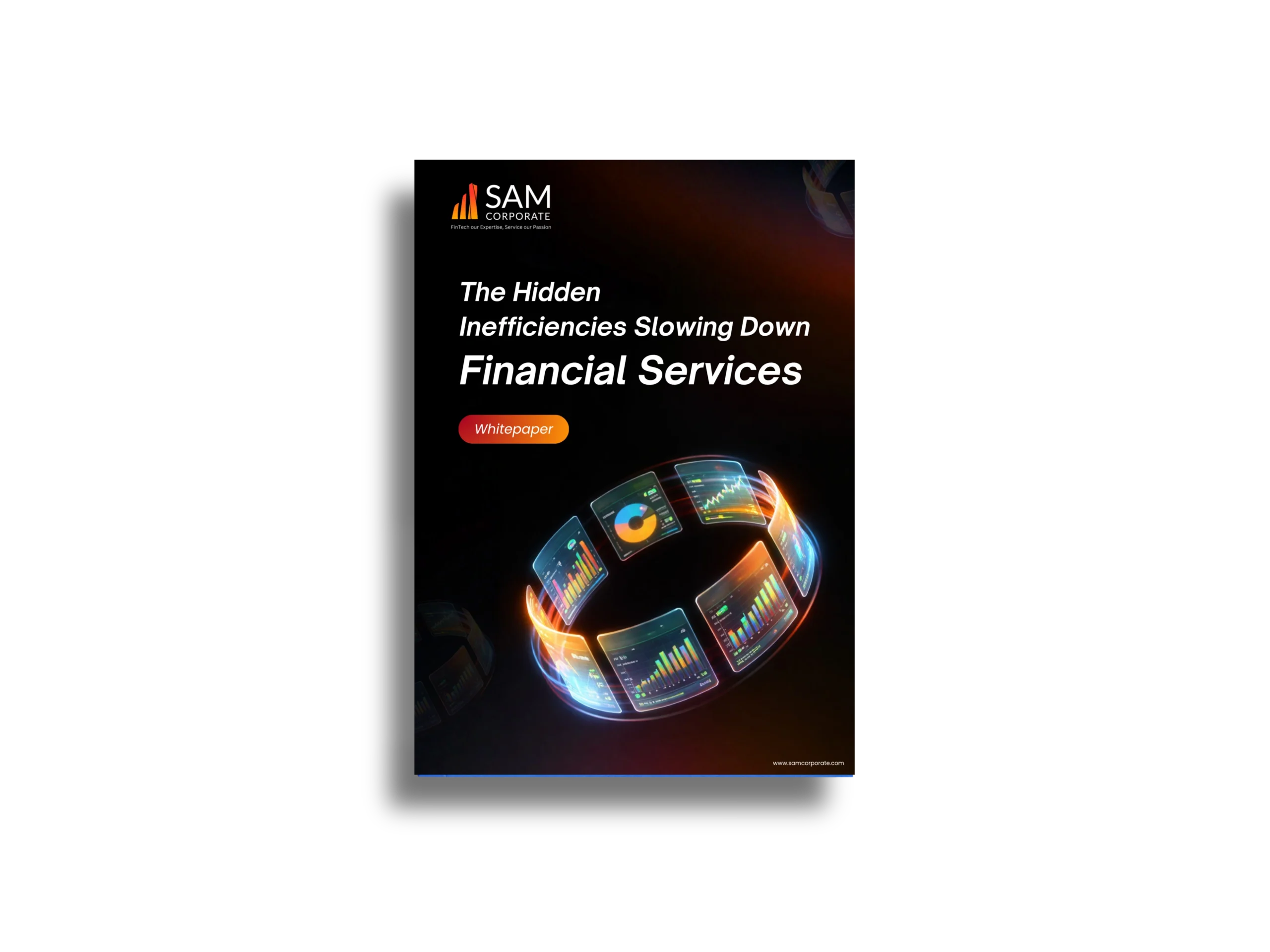 Whitepaper cover mockup showing digital data charts and financial analytics.