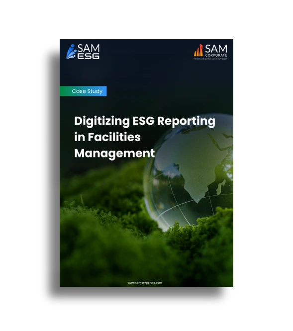 Case study cover for digitizing ESG reporting in facilities management by SAM ESG and SAM Corporate.