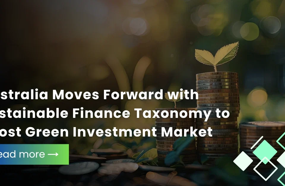 Australian sustainable finance taxonomy news banner with coins and plant growth.