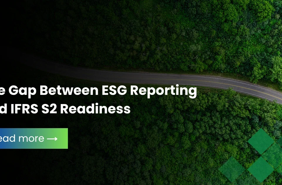 Aerial view of a winding road through a lush green forest representing the path toward IFRS S2 readiness.