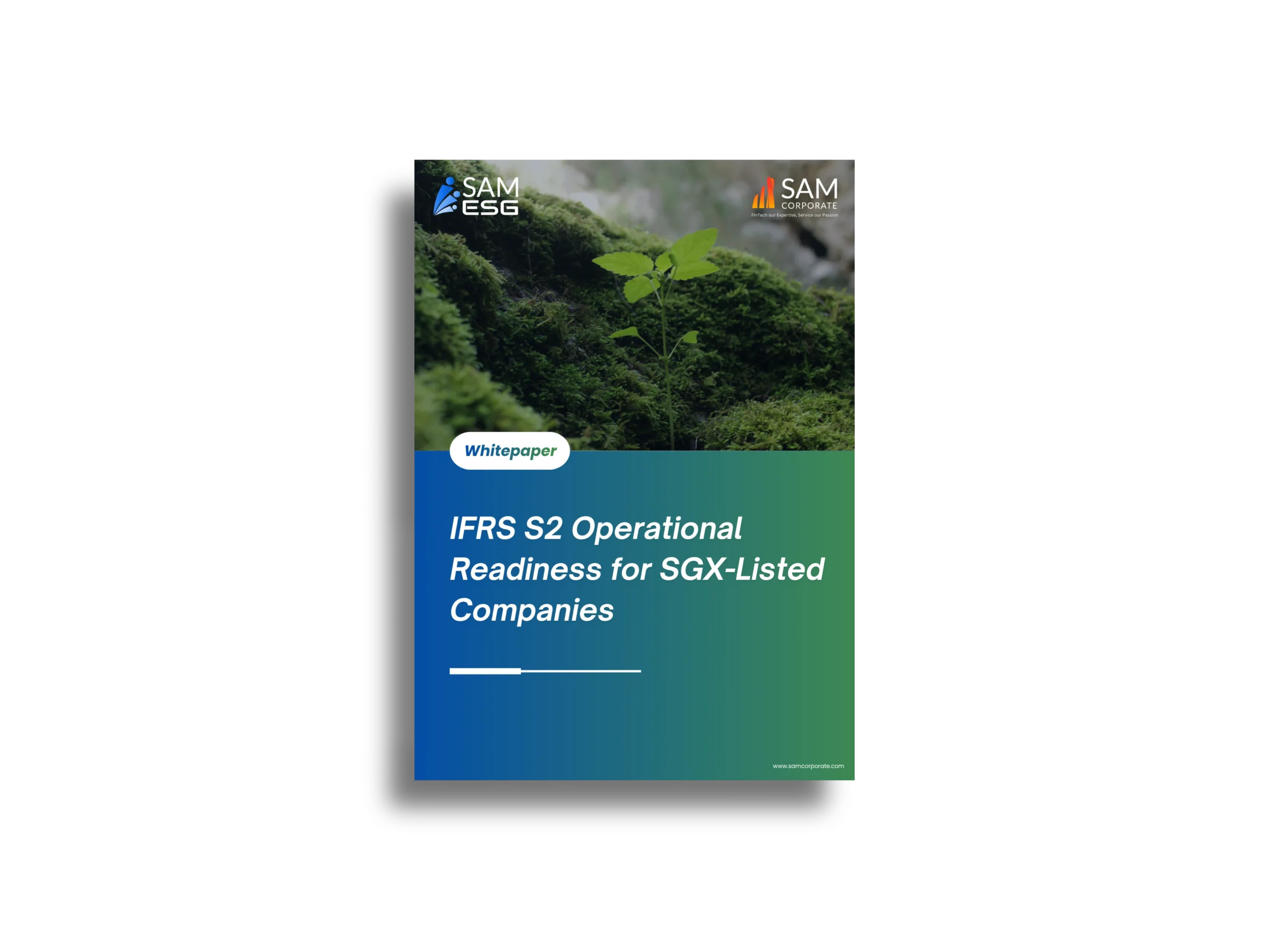 Cover of a SAM ESG whitepaper regarding IFRS S2 operational readiness for SGX-listed companies.